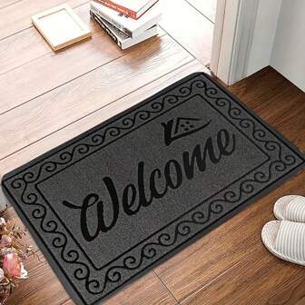 1pc Black "WELCOME" Door Mat With Heart Design - Machine Washable, All-Season Polyester Mat For Entryway, Kitchen, Bedroom - Ideal Housewarming Gift & Everyday Home Decor, Welcome Mat For Front Door Bathroom Kitchen Decor Kitchen Rug