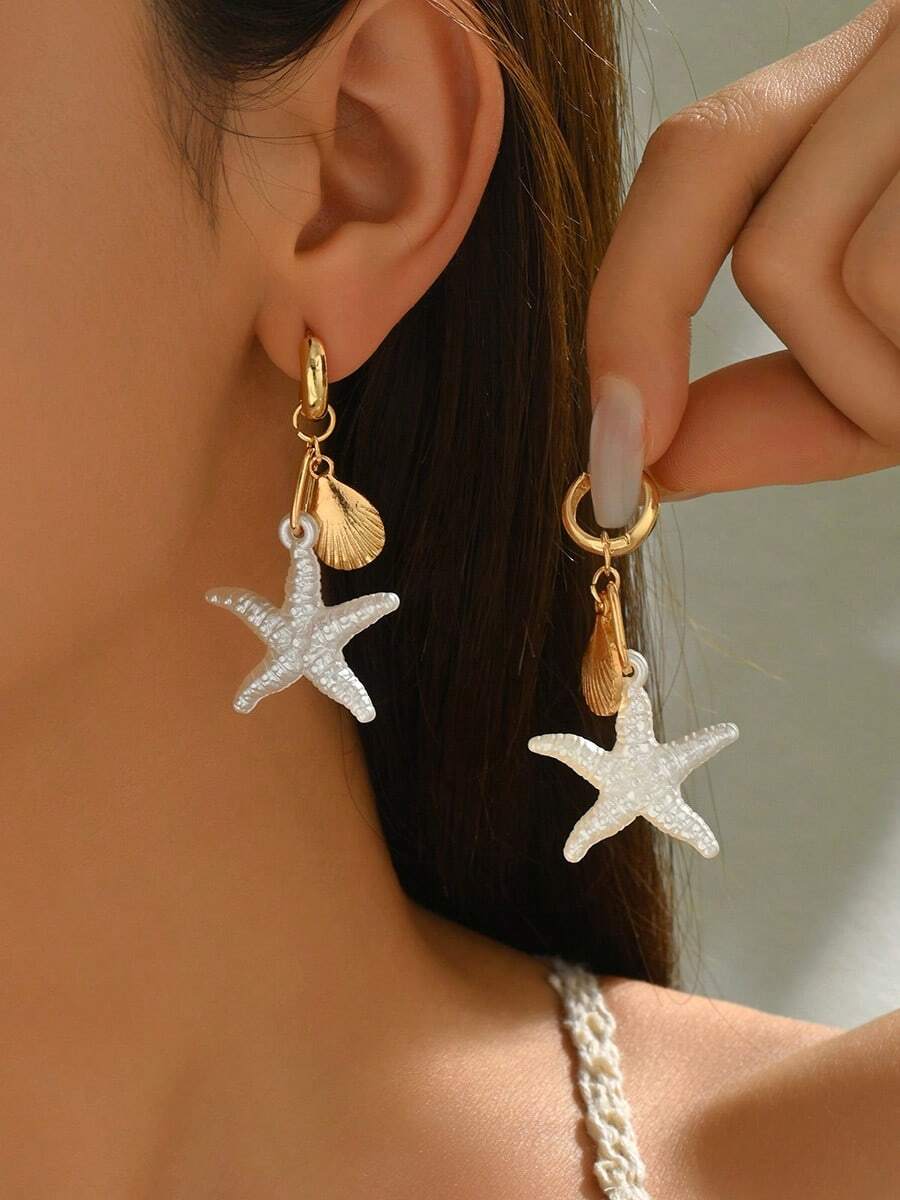 1 đôi bông tai hình sao biển mùa hè thời trang dành cho nữ, bông tai vòng hình sao biển, bông tai đinh tán hình sao biển du lịch biển, bông tai kim loại hình vỏ sò, trang sức bông tai nữ, phù hợp cho các bữa tiệc tối, trang phục thường ngày, phụ kiện ngày lễ, đeo hàng ngày, hẹn hò, hòa nhạc, lễ hội, tiệc tùng, du lịch, phụ kiện phối đồ đi biển, là món quà hoàn hảo dành cho phụ nữ, người yêu, vợ, con gái hoặc bạn bè nhân dịp sinh nhật, Giáng sinh, Ngày Valentine, Ngày của Mẹ, Năm mới. - Vàng - Xem 1