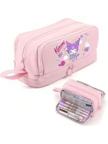 Sanrio Sanrio Hello Kitty & Kuromi & Pochacco Pencil Case,Pink Heart Zipper,Large Capacity Pencil Case, Waterproof Double Pen Case,Cartoon Stationery Bag,Multi-Functional Stationery Box - Cartoon Anime Design, Pencil Case, Storage Container