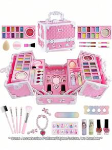 1pc Children Pretend Play Makeup Set, Girls Princess Cosmetic Box With Handbag, Lipstick, Eye Shadow, Brush, Birthday Gift
