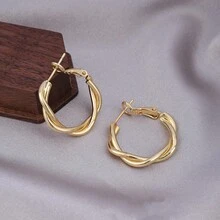 Fashionable Geometric Cable Hoop Earrings, Minimalist Versatile Personalized Statement Earrings For Women - Yellow Gold - View 11