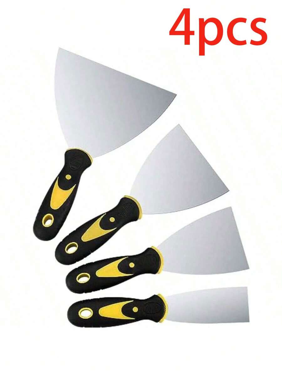 WORKPRO Wallpaper Scrapers 4-Piece, Stainless Steel Paint Scraper, Wall Scraper Set With Soft Handle, For Drywall Finishing, Plaster Scraping, Wallpaper, 38/76/100/150mm