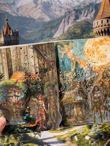 15 张 PET 高品质复古宠物日记装饰贴纸，奇幻职业系列，适用于礼物、办公室、家居、标记、标签、教室、娱乐玩具、学生日记创意复古备忘录装饰贴纸，适用于学校用品，返校 - 彩色 - 查看 5