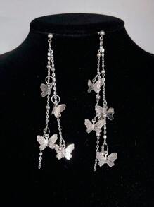 2pcs Fashionable Versatile Long Tassel Butterfly Pendant Earrings For Girls Wear Every Day, Party Jewelry