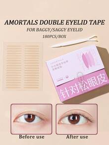 Amortals 180片斜橄欖形隱形雙眼皮貼，適用於鬆弛下垂眼皮，膚色自黏、透氣持久、無痕跡、啞光自然妝感，附贈Y型叉工具，日常妝容必備熱門眼部配件 - 無色 - 查看 12