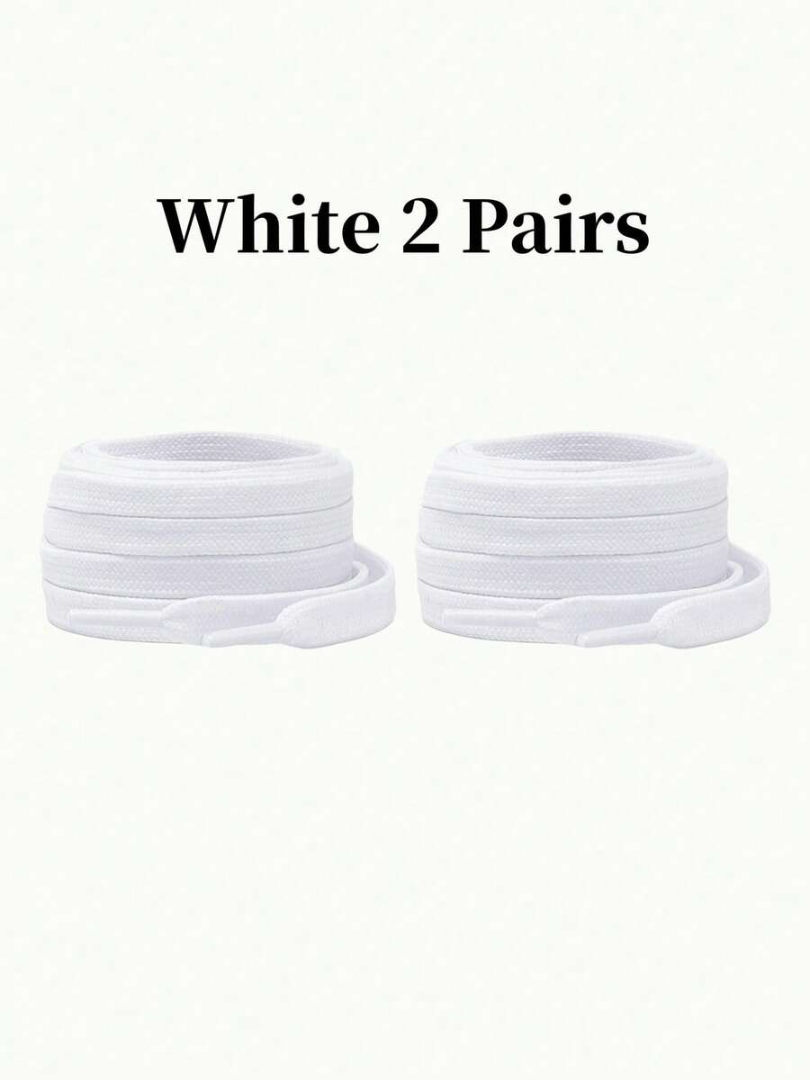2prs Plain Double-Layer 120cm Shoelaces Versatile Lace Strings Suitable For Sneakers, Flat Shoes, Canvas Shoes, Casual Shoes,White Shoes Women Men Shoes - 2 Pairs Of White - View 1