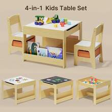 4-In-1 Kids Table And Chair Set With Removable Tabletop Storage, Toddler Craft Table ,With Other Tools Stored Under The Chair,For Daycare, Classroom, Home - Maple - View 3