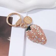 1pc Zinc Alloy Rhinestone Strawberry Fruit Keychain, Suitable For Multi-Occasion Wear Christmas Gift - Light Bulb Strawberry Keychain - View 3