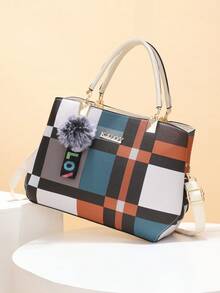 New Women's Handbag, Plaid Classic Elegant Generous Fashion Durable Convenient Carry Out Versatile Four Seasons Match High-End Casual Large Capacity Shoulder Tote Bag, Suitable For Travel, Shopping, Valentine's Day Gift - Multicolor - View 10
