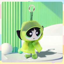 Powerpuff Girls Raincoat Plush Keychain, Bubbles Buttercup Blossom Raincoat Plush Toy Hanging Charms, Cartoon Character Raincoat Cute Bag Charms