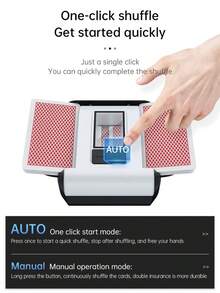1pc Automatic Card Shuffler - One-Press AUTO & Manual Mode, Electric Shuffling Machine For 1-2 Decks, Low Noise, Rechargeable & Portable Shuffler Machine For Poker, UNO, Blackjack, Skip-Bo, Phase 10 - Automatic Card Shuffler - View 6