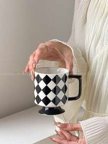 1 pieza Taza geométrica en blanco y negro, copa, taza de leche, taza de café