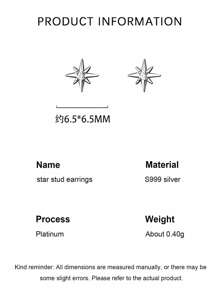 1pair S999 Sterling Silver Cubic Zirconia Eight-pointed Star Design Symmetric Earrings For Women