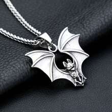 1pc Stainless Steel Punk Style Bat Pendant With 60cm Chain Necklace, Unisex Everyday Wear