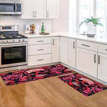 1/2 Stücke Halloween Fußmatte, Horror Rot Schädel und Blumenmuster Küchen Bodenmatte, perfekt für Innen- / Außenbereich, Familienzusammenkünfte, Küche, Esszimmer, Halloween Dekoration, Heimdekoration - Verschiedenfarbig - Übersicht 6