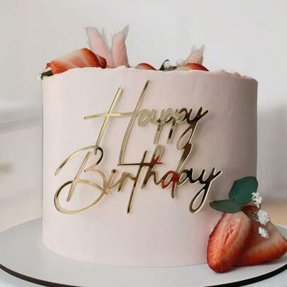 1pc/3pcs/5pcs "Happy Birthday" PMMA Cake Topper Decoration, Modern Letter Pattern Cake Decor, Suitable For Birthday Party, Christmas, Birthday Gift, Cake Decoration, Cake Toppers, Baking Supplies, Kitchen Essentials, Baking Decor, Baking Tools, Cake Supplies, Holiday Gift, Decorations