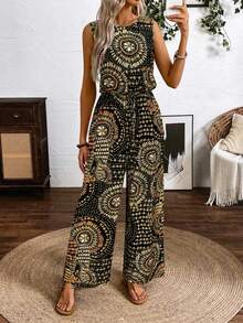 KeKe Bloomly Christmas Women's Casual Vacation Holiday Loose Woven Printed Jumpsuit, Versatile & Fashionable, All-Season Best Seller - Multicolor - View 1