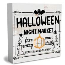 1 PIEZA Adorno decorativo cuadrado de PVC con diseño de calabaza espeluznante y feliz Halloween, decoración aterradora para fiesta, sala de estar, estantería, decoración de Halloween, decoración de calabaza, decoración de murciélago, decoración de bandeja para chimenea