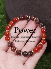 YAUKIA 1 件红玉髓和红虎眼石能量手链 - 意志力、创造力、勇气和动力手链珠宝 - 领导力礼物