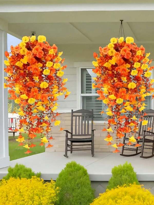2pcs 29.52inch Artificial Hanging Morning Glory, Autumn Simulated Plant, For Outdoor Courtyard Garden Decoration, Party Decoration, Balcony Corridor Decoration, Home Decoration, Bedroom Living Room Decoration, Wall Decoration, Desktop Decoration, Autumn Decoration, Wedding Decoration, Fireplace Decoration, Birthday Gift, Back To School Gift