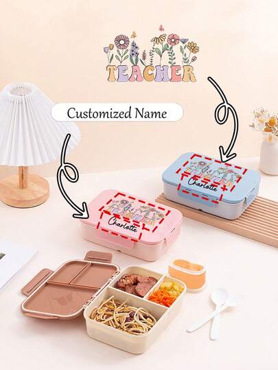 1 Peça Caixa de Almoço para Viagem Personalizada com Nome, Recipiente de Caixa Bento com Tampa, Bolsa de Almoço à Prova de Vazamentos, Porta-Refeições Portátil, Utensílios de Mesa Personalizados para Conservação de Alimentos, Acessórios de Cozinha e Refeições Ao Ar Livre, Design de Padrão Personalizado para Professor, Presente de Professor, Uso Diário, Festividades, Volta às Aulas, Estudantes, Armazenamento Diário, Caixa de Presente Personalizada, Adequado para Casamentos, Viagens e Volta às Aulas