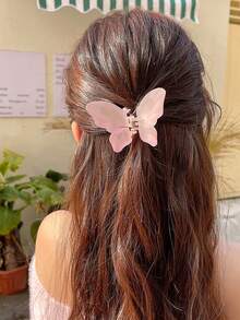 爪夹 4 件/1 件女式 2.68 英寸/6.8 厘米仙女可爱蓝色、白色、绿色、粉色全息蝴蝶形状大号轻质塑料发夹，时尚百搭高档优雅简约发饰适合日常外出、休闲派对、通勤、海滩、沐浴、化妆、学校用品、大学秋季配饰秋冬度假装女士 - 彩色 - 查看 8