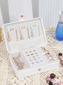 Organizador de joyas portátil pequeño y cuadrado de PU premium, estuche de almacenamiento de accesorios de viaje para aretes, collares, pulseras, anillos, lápices labiales, compañero de viaje perfecto, artículos esenciales de viaje, bolsa de viaje, vacaciones, regreso a la escuela, caja de joyería