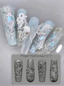 1个蛇形新年玫瑰蛇3D亚克力模具美甲装饰DIY硅胶美甲模板美甲模具，美甲用品，美甲工具，美甲艺术工具，返校季，美甲，美甲工具，适用于按压式美甲 - 無色 - 查看 20