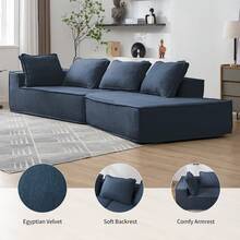 Modern Sectional Sofa Couch, Cloud Curved Foam Sofa With Chaise Lounge, Right-Facing Deep Seat Sofa With 4 Pillows, Corner Recliner Couch Floor Sofa For Living Room Apartment - 藍色 - 查看 2