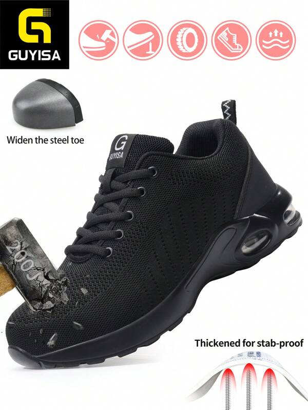 GUYISA Beschermende, zachte, comfortabele en ademende, anti-lek, functionele werkschoenen voor dames, puur zwart, geschikt voor alle seizoenen