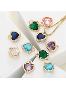 1 pieza/4 piezas/6 piezas Colgante con borde en forma de corazón y circonita, Colgante con dije colorido para pulsera DIY, collar, decoración de joyería
