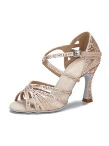 Ladies Tango Training Shoes Soft-Sole Jazz Sneakers Ballroom High Heel Dance Shoes With Rhinestones Latin Dance Shoes Cuban Heel 9cm