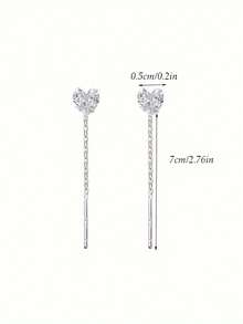 CVNANA 2 件优雅、精致、闪亮的心形方晶锆石女士耳环，可爱精致的链式耳线设计，经典气质，时尚女性礼物 - 适合日常佩戴和派对、音乐节或送礼，很棒的礼物，情人节珠宝配饰 - A - 查看 5