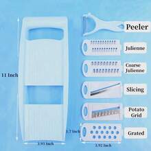 5 In 1 Mandoline Slicer Vegetable Slicer For Kitchen, Effortless Food Preparation With Space-Saving Storage, Multi Blade Potato Chip, Veggie Slicer, Vegetable Cutter, Julienne Shredder And Peeler, Kitchen Essential For Vegetables And Fruits - Blue - View 3