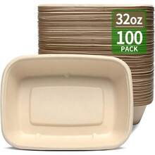 100 Pack 32 Oz Large Paper Bowls ChipoStyle Disposable Bowls For Burrito Nacho Taco Salad Baked Potato Nacho Bar Plies For Party - Beige - View 1