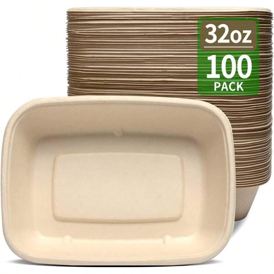 100 Pack 32 Oz Large Paper Bowls ChipoStyle Disposable Bowls For Burrito Nacho Taco Salad Baked Potato Nacho Bar Plies For Party - Beige - View 1