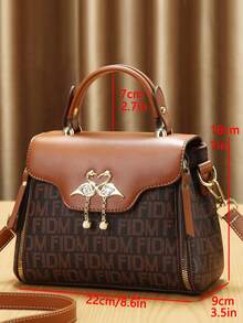 Fashion Letter Color Block Shoulder Bag & Handbag Set For Women - Coffee - View 3