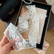 1条柔软优雅的蕾丝围巾，时尚植物图案围巾，刺绣细围巾，适合办公室女士用作腕带、发带、头巾、颈巾等。 - 白色 - 查看 12