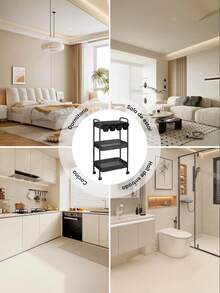 Carrito organizador de acero multifunción con ruedas fácil de mover almacenamiento cocina oficina baño resistente multiusos muebles organizador hogar práctico moderno - Negro - Ver 7