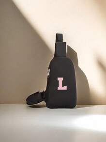 1 Mini-Brusttasche mit modischem DIY 26-Buchstaben-Stoffaufkleber, Reißverschluss-Verschluss, verstellbarer Schultergurt, Schule, Shopping und Freizeitkleidung, zum Aufbewahren von Telefon und Münzen, als Geburtstagsgeschenk für Freunde und Familie, Urlaubsgeschenke, Reißverschlussrichtung zufällig