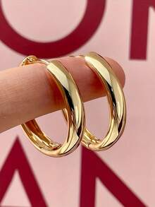 18K 镀金防过敏不锈钢环状耳环 - 光滑抛光表面，防褪色，舒适百搭，适合日常佩戴或派对，是送给女性的优雅礼物 - 彩色 - 查看 2