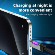 OOZCC Cabo de Carregamento RGB Oozcc: Cabo de Carregamento USB Tipo C de 120W 6A com Luz Ambiente RGB