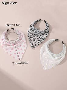 3 件女士波西米亚风格简约优雅雏菊和蝴蝶印花头带，适合日常和度假装，发带，发箍，秋季 - 彩色 - 查看 5