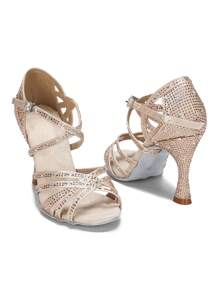 Ladies Tango Training Shoes Soft-Sole Jazz Sneakers Ballroom High Heel Dance Shoes With Rhinestones Latin Dance Shoes Cuban Heel 9cm