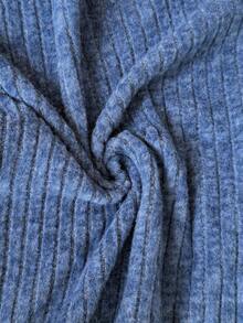 Vestido minifalda con botones al frente, textura acanalada y sin mangas, de color liso y casual - Azul oscuro - Ver 6