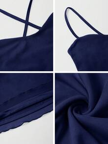 Đầm maxi Vaiaye dành cho nữ, kiểu dáng nhiệt đới Hawaii, phong cách bohemian, thích hợp cho kỳ nghỉ biển, màu trơn, dây mảnh, hở lưng, xẻ tà cao, phù hợp cho ngày Valentine. - Màu xanh hải quân - Xem 11