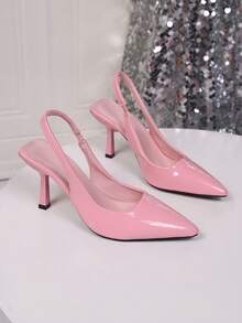 Ladies High Heel Pumps, Spring New Pointed Toe High Heels, Sexy Stiletto Fuchsia Mirror Patent Leather Strap Sandals, 2-In-1 Shoes, Celebrity-Inspired High Heels, Fashionable Red Sandals