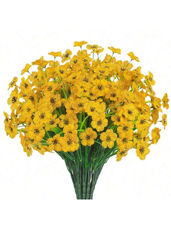 2 Pcs Artificial Flowers Silk Flowers Artificial Bouquet Yellow Simulation Flowers UV Resistant Outdoor Plants No Fade For Bedroom, Wall Hanging, Birthday And Wedding Decoration, Outdoor Decoration, Room Decoration, Party Decoration, Living Room Wall Decoration, Thanksgiving Table Decoration