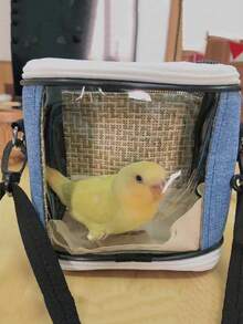 1 件便携式宠物笼，透气斜跨仓鼠/鹦鹉笼，爬虫网状旅行笼，透明散热垫，可拆卸，适合所有季节 - 藍色 - 查看 8