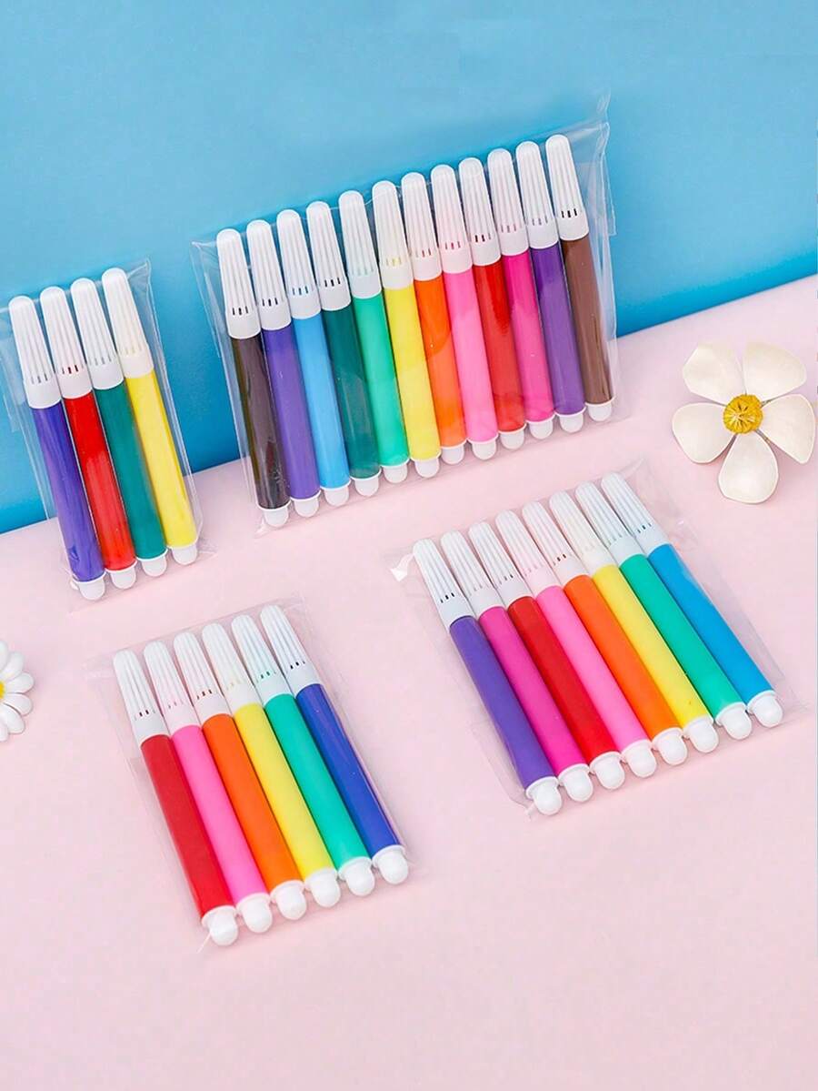 12 支或 6 支迷你涂鸦水彩画笔，可水洗艺术绘画画笔，适合学龄前儿童，儿童彩色 DIY 画笔，学校用品，返校